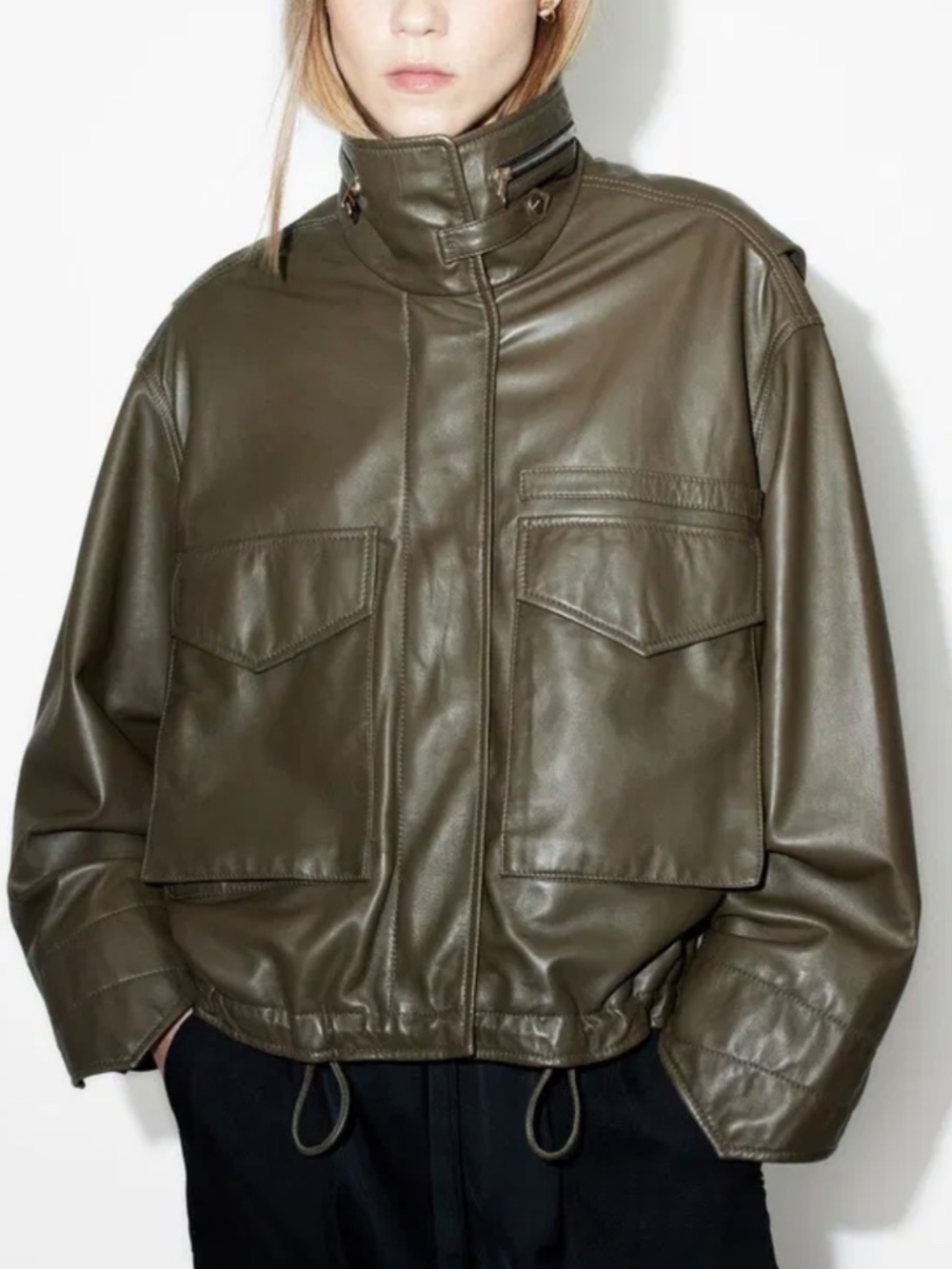 Allsaints Clay Leather Jacket Olive Green Jacket Size S